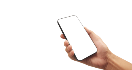 Hand holding smartphone device and touching screen