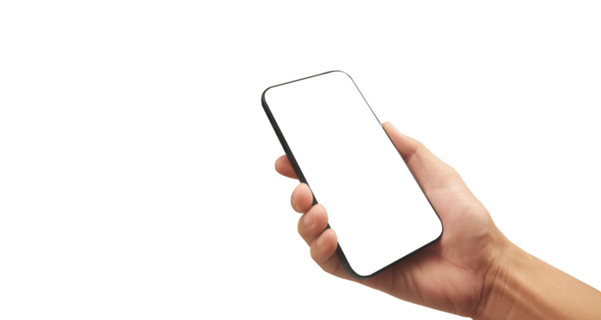 Hand holding smartphone device and touching screen