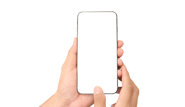 Hand holding smartphone device and touching screen