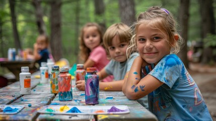 Children at a summer camp arts and crafts session