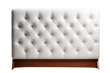 A White Upholstered Headboard With Diamond-Shaped Buttons on a Clear PNG or White Background.
