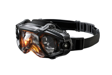 Obraz premium A Powerful Black Headlamp With Orange Light Glowing Brightly on a Clear PNG or White Background.