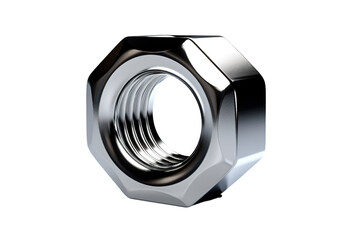 A Shiny Hex Nuts Solitary Stand Against a White Background on a Clear PNG or White Background.