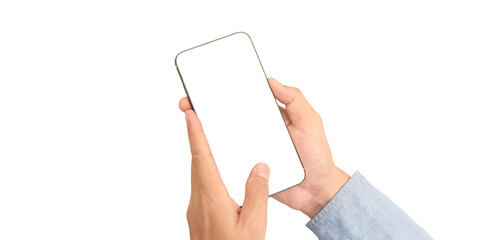Hand holding smartphone device and touching screen