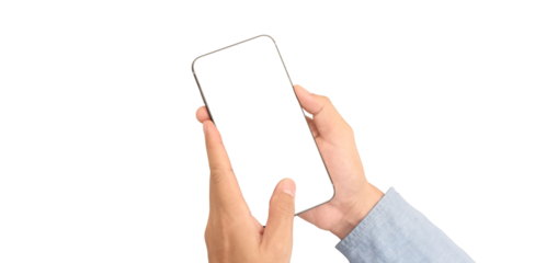 Hand holding smartphone device and touching screen