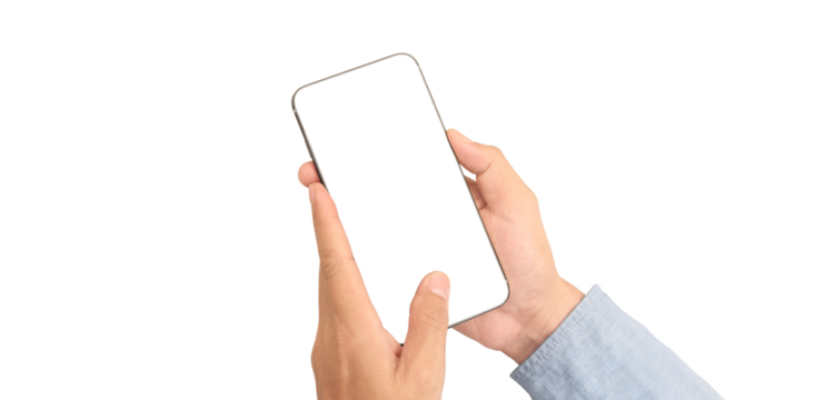 Hand holding smartphone device and touching screen