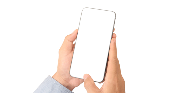 Hand holding smartphone device and touching screen