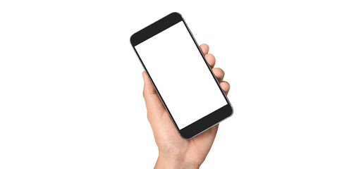 Hand holding smartphone device and touching screen