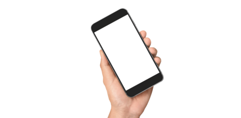 Hand holding smartphone device and touching screen