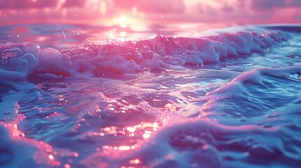 Fototapeta premium Pink Sunset Over Rippling Ocean Waves