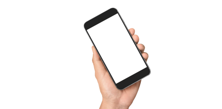 Hand holding smartphone device and touching screen - Powered by Adobe