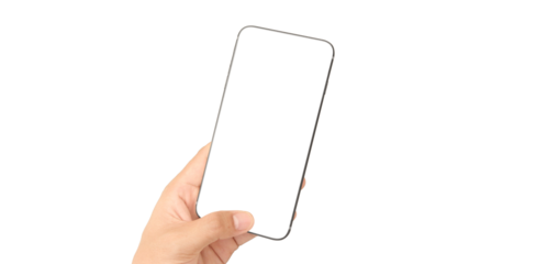 Hand holding smartphone device and touching screen