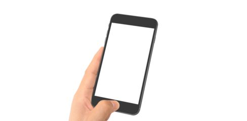 Hand holding smartphone device and touching screen