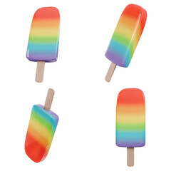 Isolated Rainbow Popsicle Set with Transparent Background