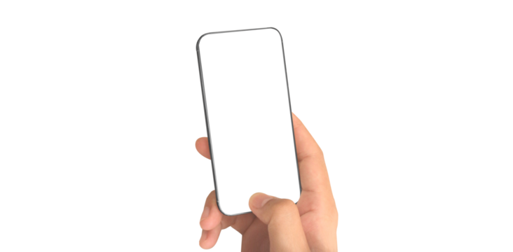 Hand holding smartphone device and touching screen