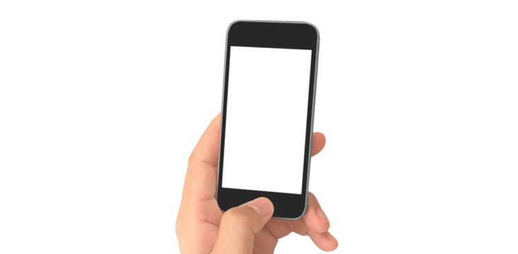 Hand holding smartphone device and touching screen