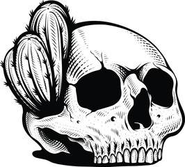 tattoo design skull with cactus, artwork illustration and t shirt design skull cactus engraving ornament