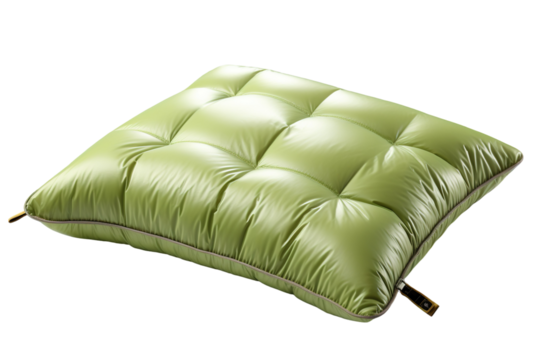 A Green Pillow for Restful Sleep in the Outdoors on a Clear PNG or White Background.