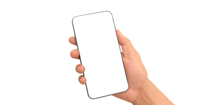 Hand holding smartphone device and touching screen - Powered by Adobe