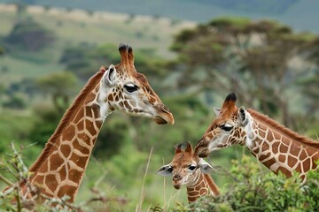 Obraz premium Happy Giraffe Family in Africa: Generations of Love