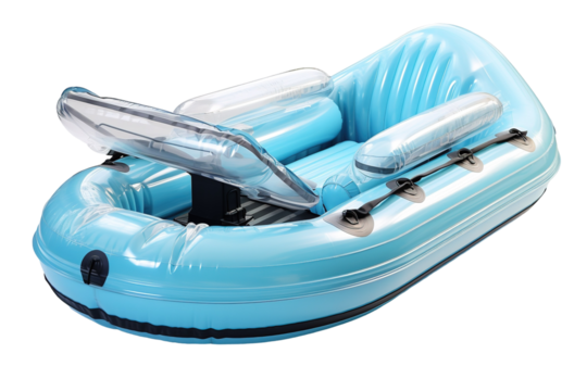 A Bright Blue Inflatable Raft Ready For Summer Fun on a Clear PNG or White Background.