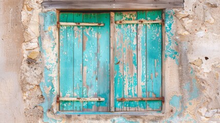 Chipped Turquoise Wooden Shutter for Mediterranean Rustic Design Concepts