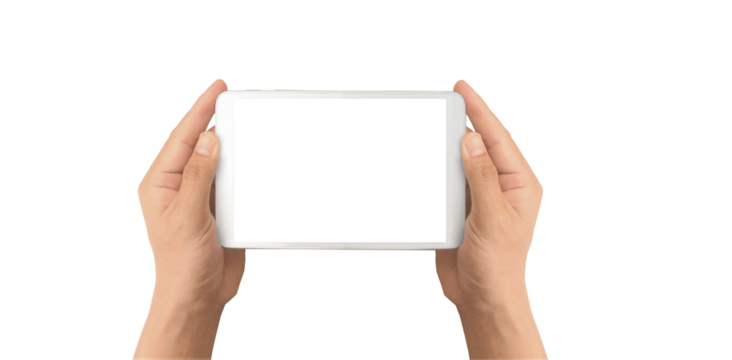 Hand holding smartphone device and touching screen