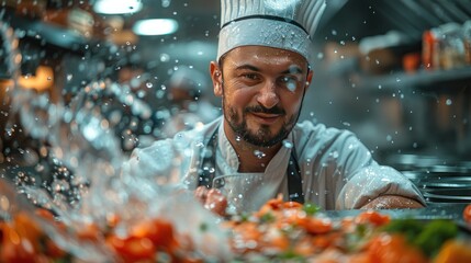Chef in Action: Water Splash in the Kitchen