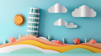 3D art paper wallpaper, Leaning Tower of Pisa Landmarks of Italy, beautiful colors