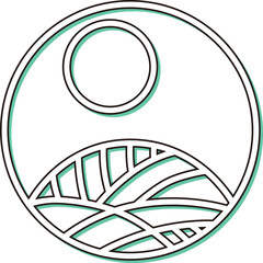 カラーシャドウの円形ミニ花札　葉月　芒　月　8月　芒に月