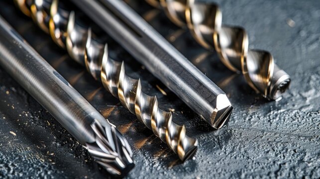 Set of carbide cutters for woodworking machinery Close up view with blank space