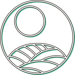 カラーシャドウの円形シンプル花札　葉月　芒　月　8月　芒に月