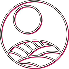 カラーシャドウの円形シンプル花札　葉月　芒　月　8月　芒に月