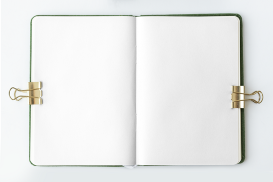 Blank notebook page with bulldog clips design element