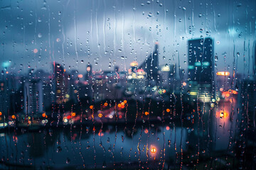 Fototapeta premium AI generated picture of heavy rain storm in the city on evening