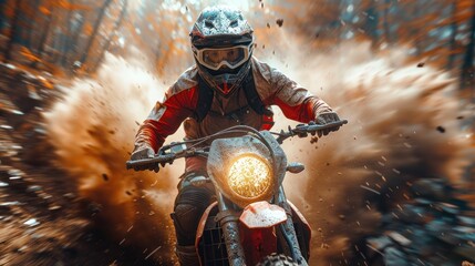 Dirt Bike Rider in Action, Blurred Background