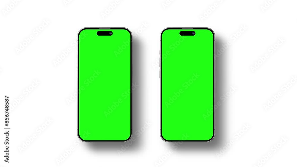 Poster Phone 15 Animated Mockup with Green Screen, Isolated Background. Animation for Apps or Mobile Web-Site Presentation