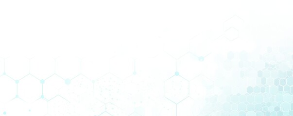 Obraz premium 白い背景に青い六角形と連結線