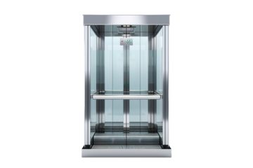 A Modern Glass Elevator Cabin Awaiting Its Passengers on a Clear PNG or White Background.