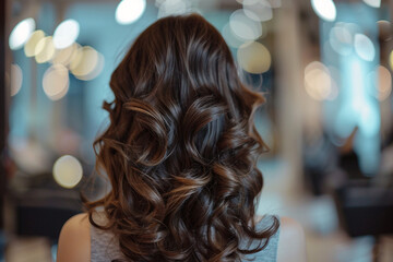 Fototapeta premium Hairdresser salon room interior, hair specialist making hairdo hairstyle to client, Generative AI