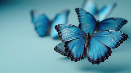 Blue Morpho Butterflies on a Light Blue Background