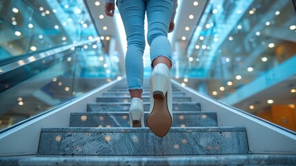 Woman Walking Up Stairs in a Modern Building
