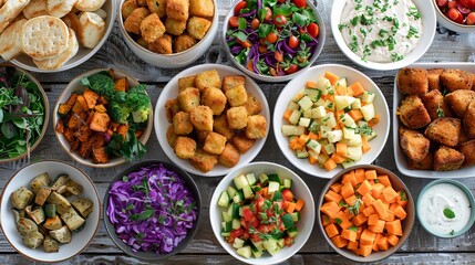 Variety of Salads and Appetizers on a Table