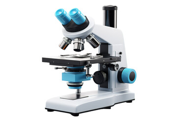 A Close-Up View of a Modern Binocular Microscope on a Clear PNG or White Background.