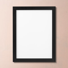 Picture frame mockup png, hanging on a clean pink wall
