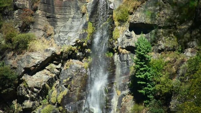 Mountain glacier waterfall in Pin parvati pass trek, Himachal Pradesh, India
