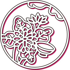 カラーシャドウの円形ミニ花札　長月　菊　盃　9月　菊に盃