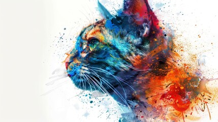 Artistic Cat Portrait in Watercolor Splatter