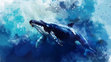 Fototapeta premium Humpback Whale Watercolor Art