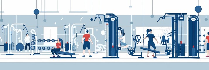 Fototapeta premium Fitness gyms of the future are linked to stock AI machines
